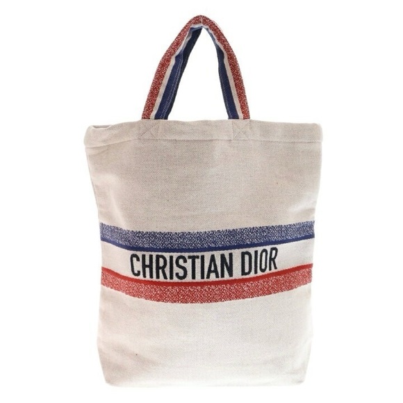 Like NEW Christian Dior Red, Silver, Blue Stars & stripes cream 💯% Cotton Tote - Picture 1 of 16